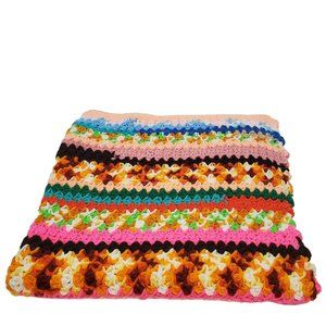 Vintage Handmade 1970s Crochet Afghan Throw Multi Color 37X34